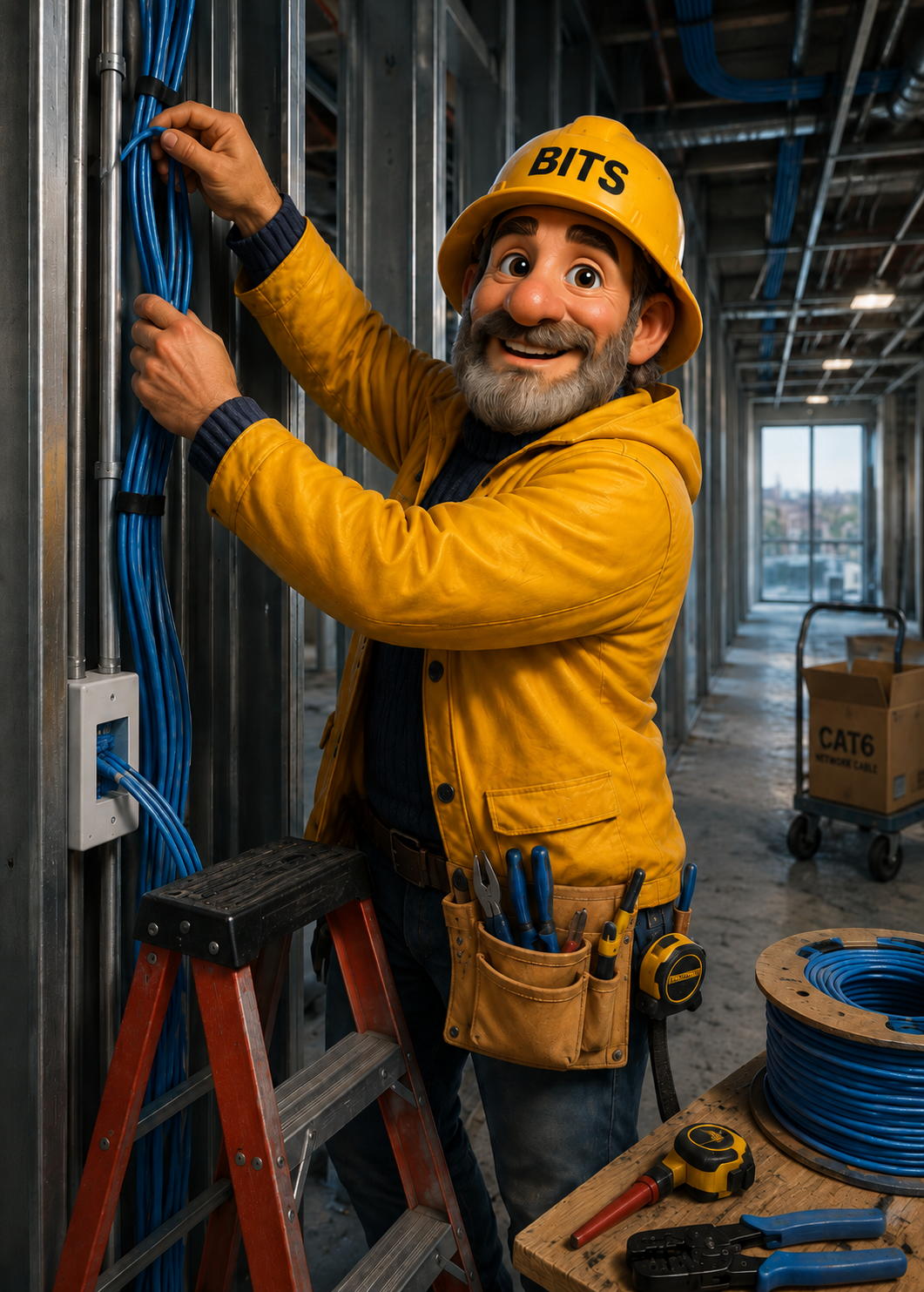 The BITS skipper pulling Cat6 cable on a job site