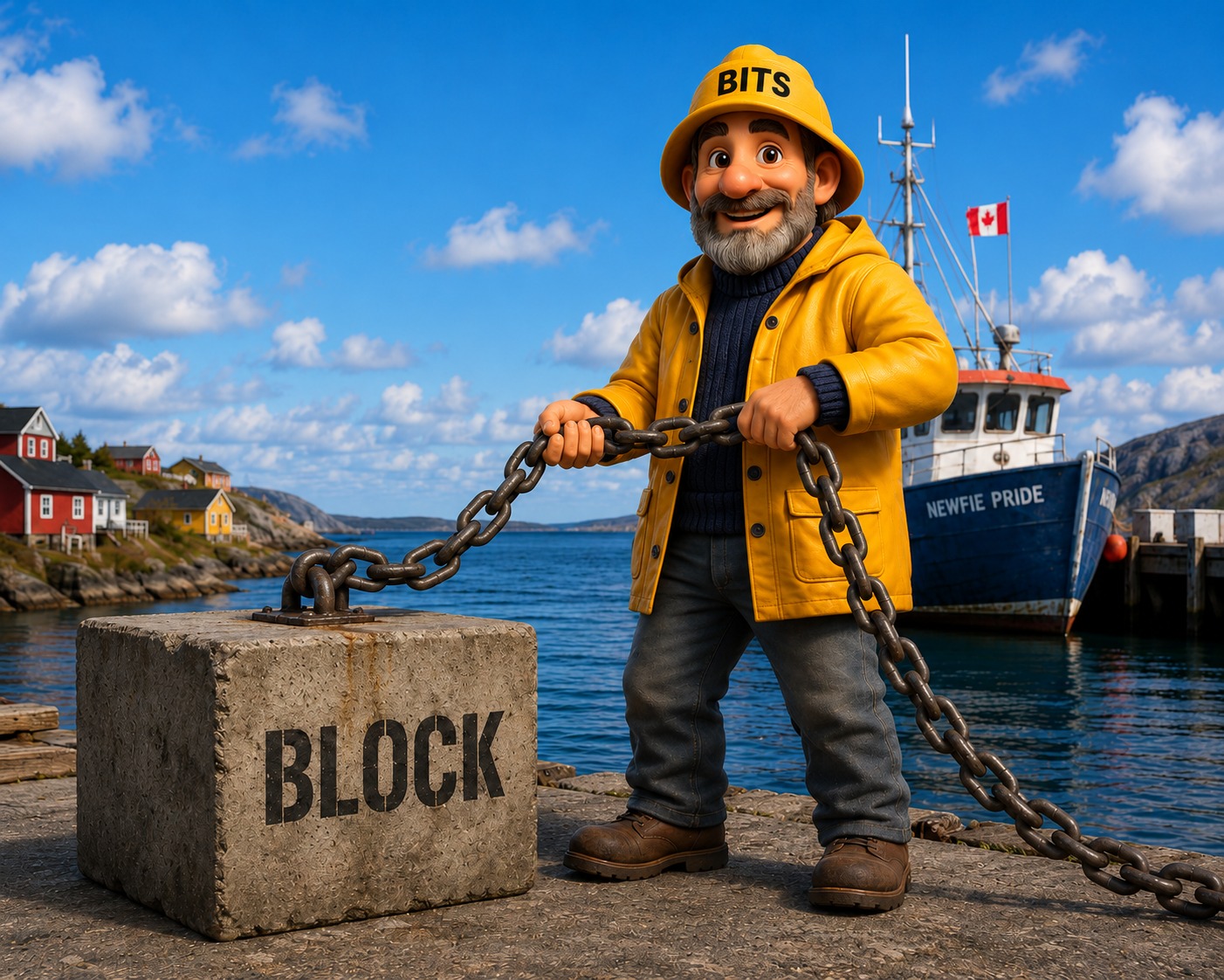 The BITS skipper hauling the BLOCK CHAIN block