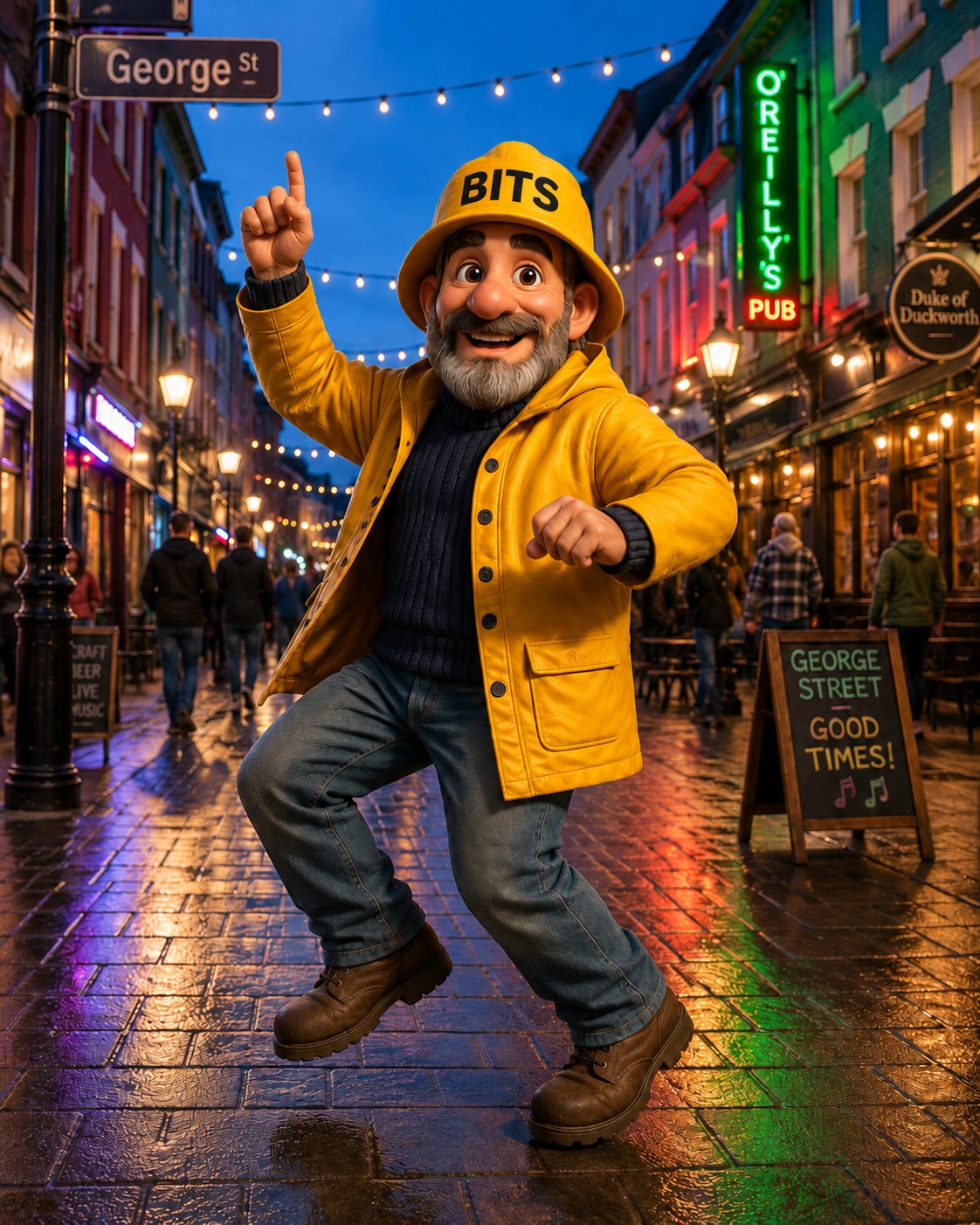 The BITS skipper dancing on George Street