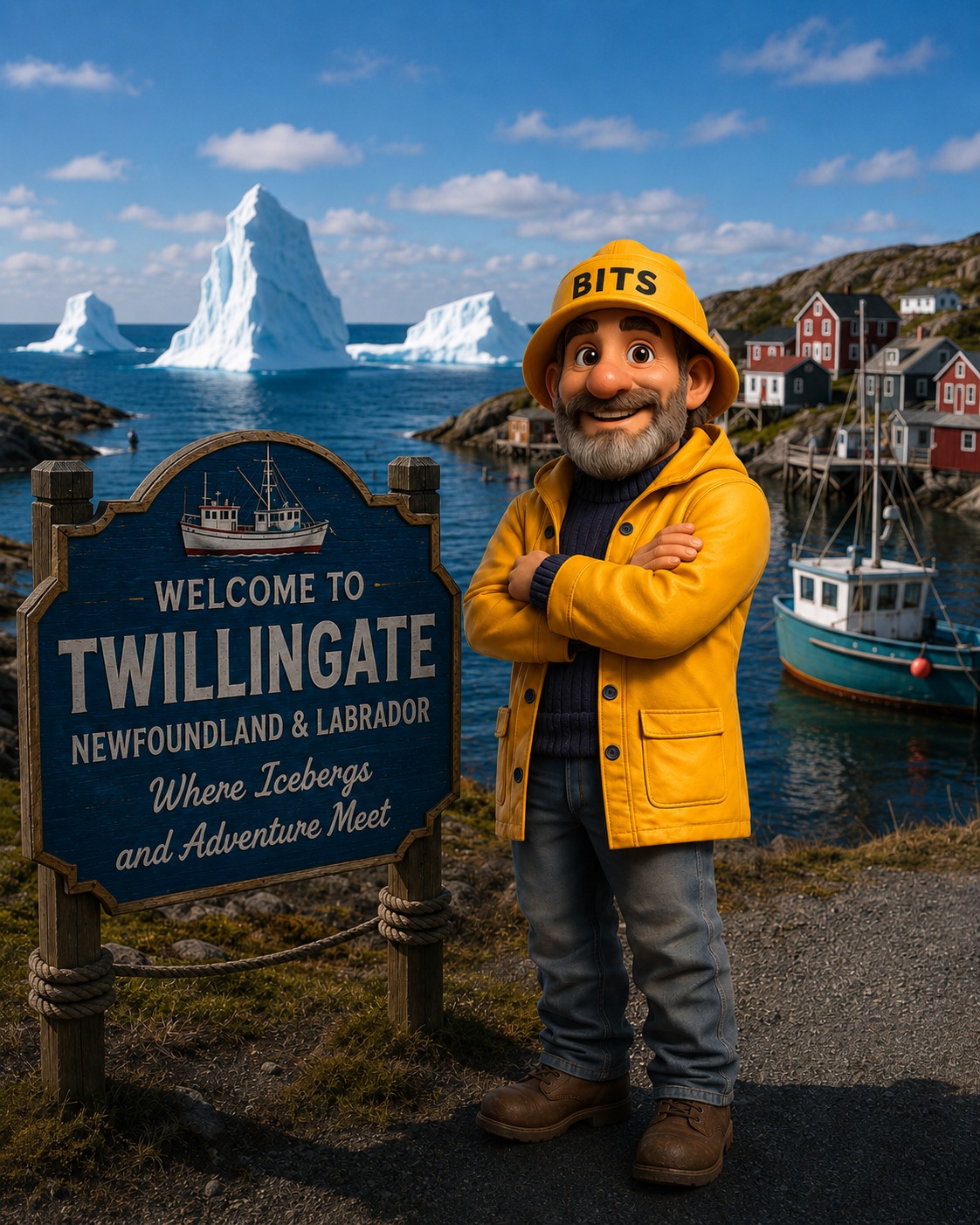 The BITS skipper at Twillingate with icebergs