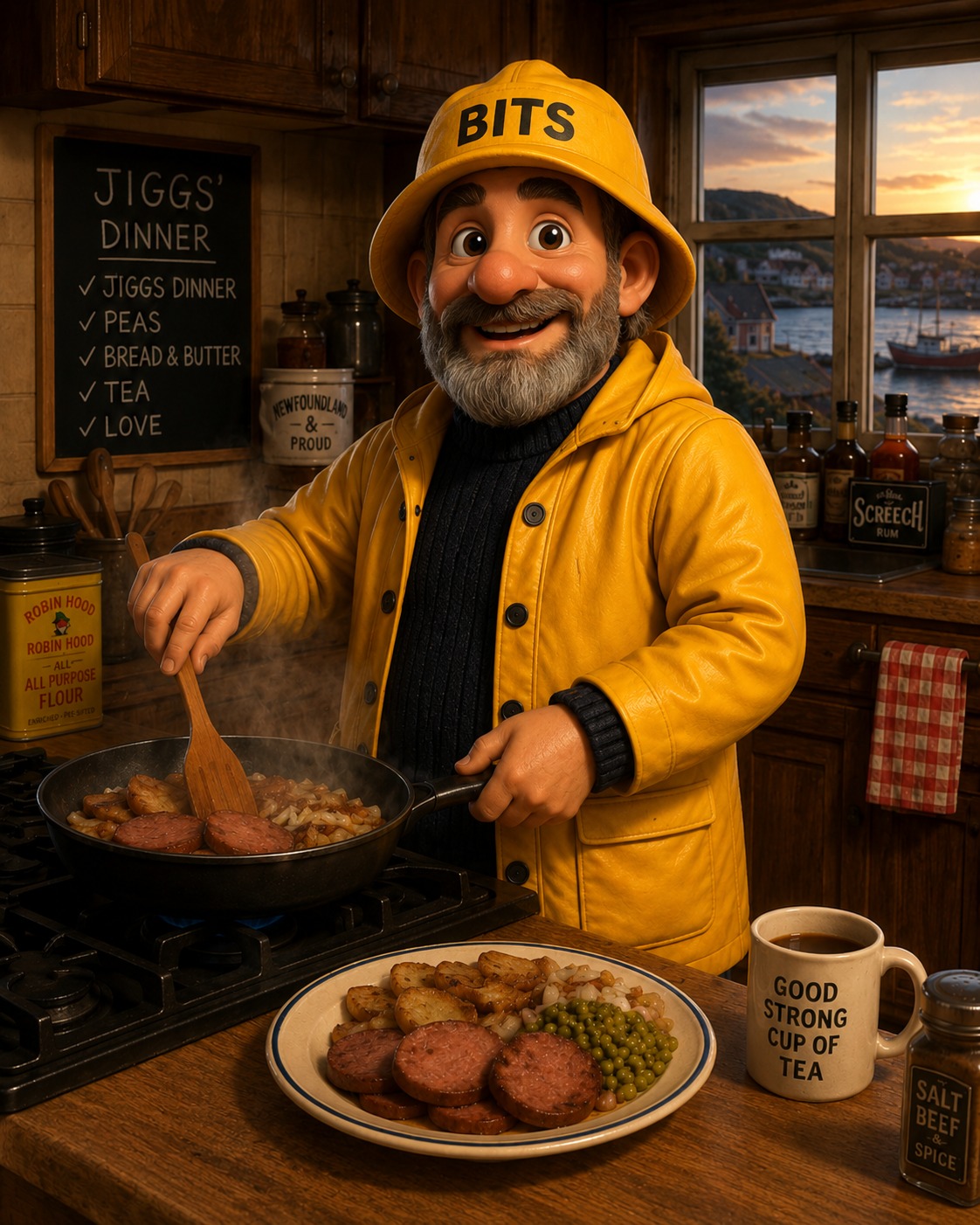 The BITS skipper cooking up a feed in a Newfoundland kitchen