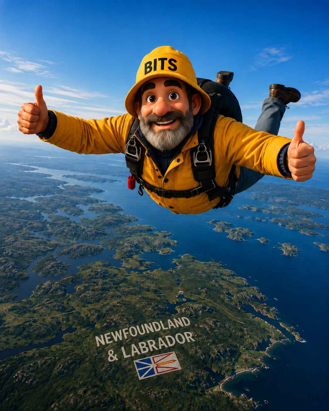 The BITS skipper skydiving over Newfoundland